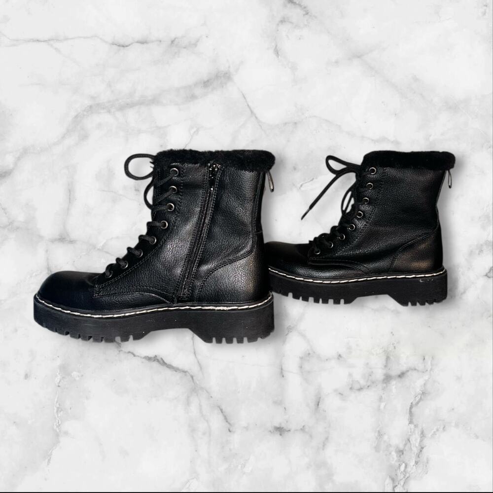 Sincerely Jules Happiness Black Faux Fur Lined Platform Boots Lace Up Zip - Picture 5 of 12